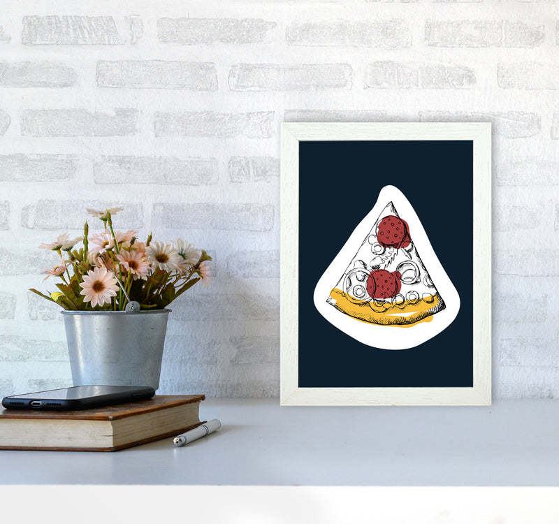 Kitchen Pop Pizza Navy Art Print by Pixy Paper A4 Oak Frame