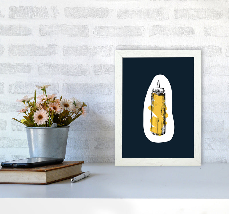Kitchen Pop Mustard Navy Art Print by Pixy Paper A4 Oak Frame