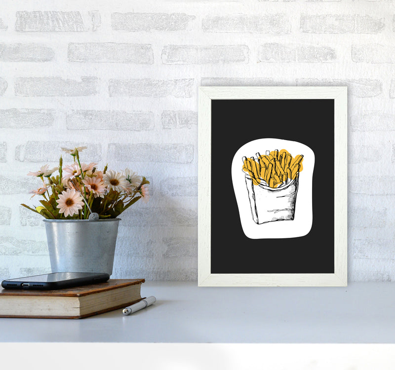 Kitchen Pop Fries Off Black Art Print by Pixy Paper A4 Oak Frame