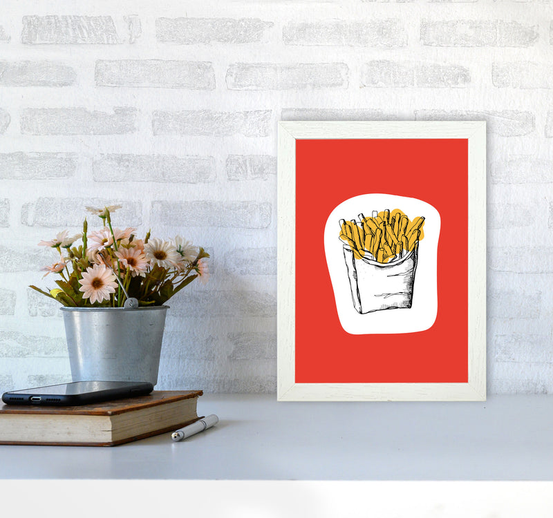 Kitchen Pop Fries Red Art Print by Pixy Paper A4 Oak Frame
