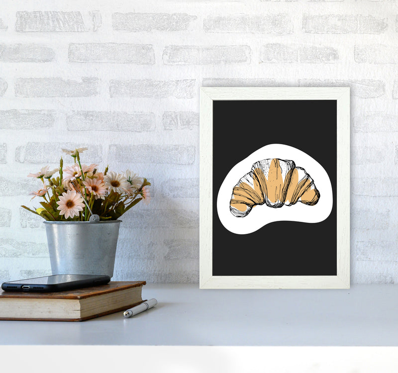 Kitchen Pop Croissant Off Black Art Print by Pixy Paper A4 Oak Frame