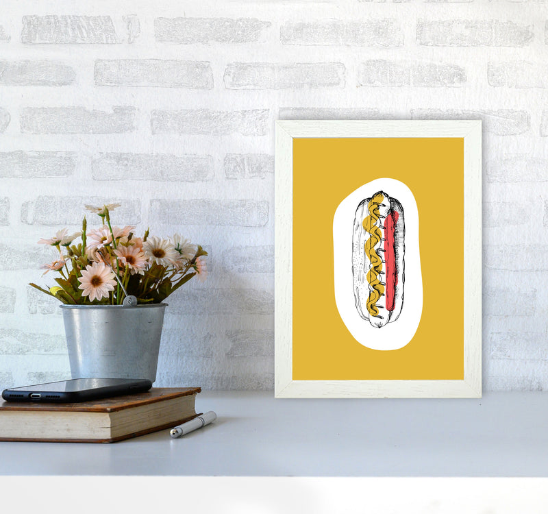 Kitchen Pop Hot Dog Mustard Art Print by Pixy Paper A4 Oak Frame