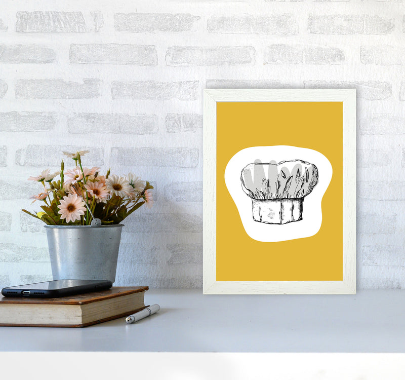 Kitchen Pop Chef's Hat Mustard Art Print by Pixy Paper A4 Oak Frame