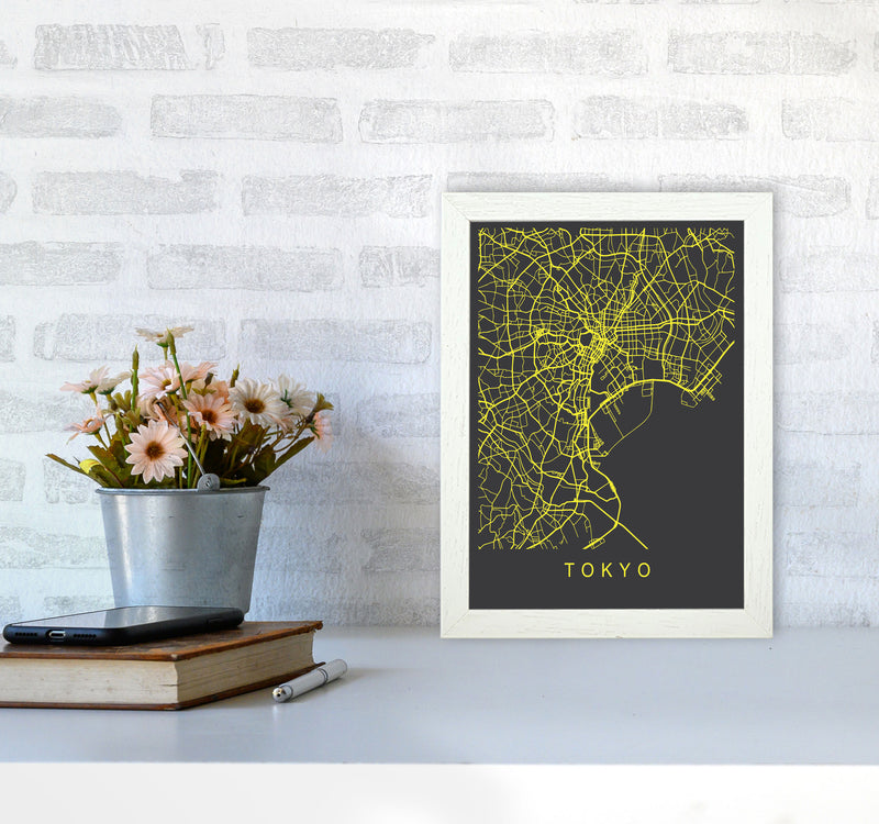 Tokyo Map Neon Art Print by Pixy Paper A4 Oak Frame