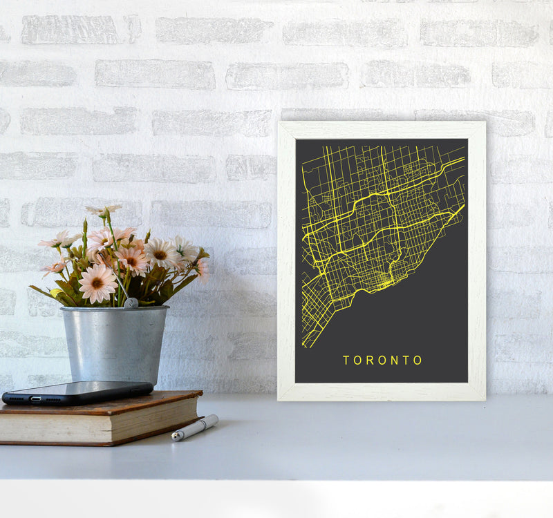 Toronto Map Neon Art Print by Pixy Paper A4 Oak Frame
