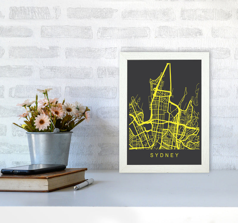 Sydney Map Neon Art Print by Pixy Paper A4 Oak Frame