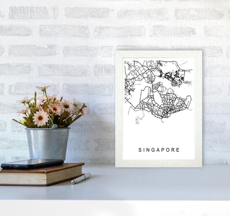 Singapore Map Art Print by Pixy Paper A4 Oak Frame