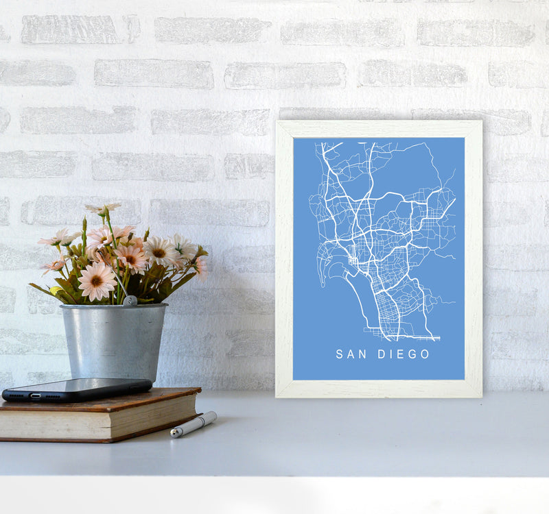 San Diego Map Blueprint Art Print by Pixy Paper A4 Oak Frame