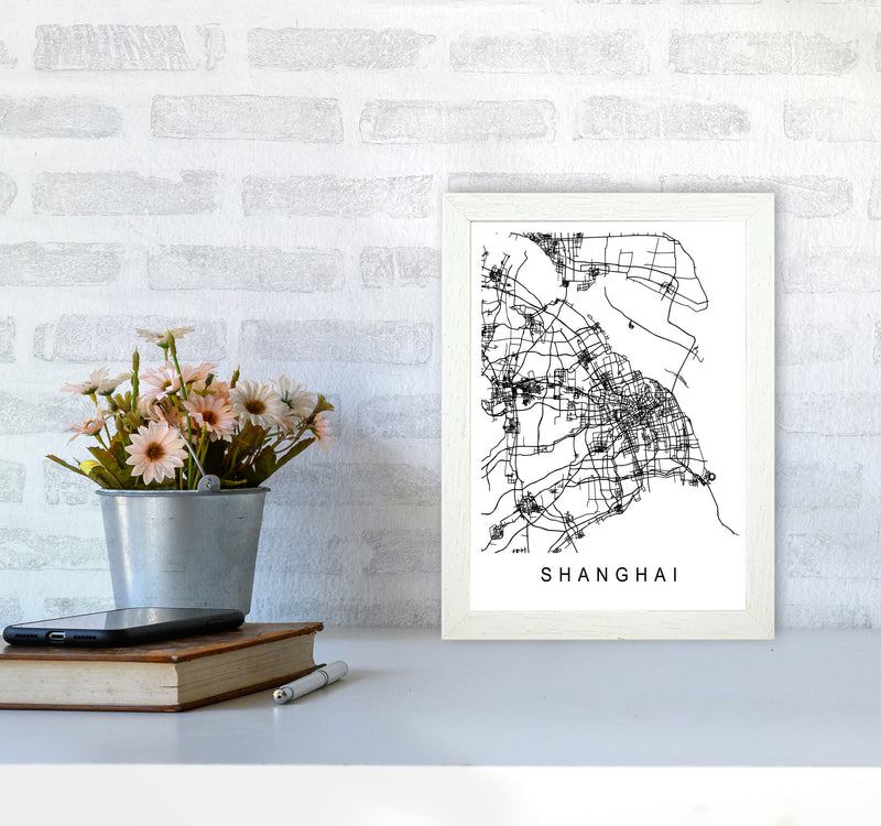 Shanghai Map Art Print by Pixy Paper A4 Oak Frame