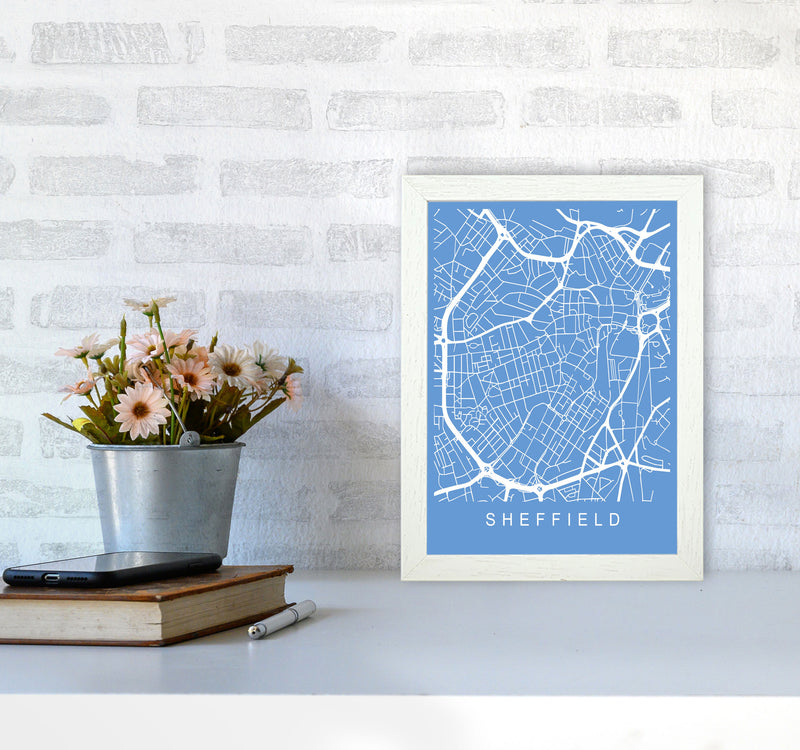 Sheffield Map Blueprint Art Print by Pixy Paper A4 Oak Frame