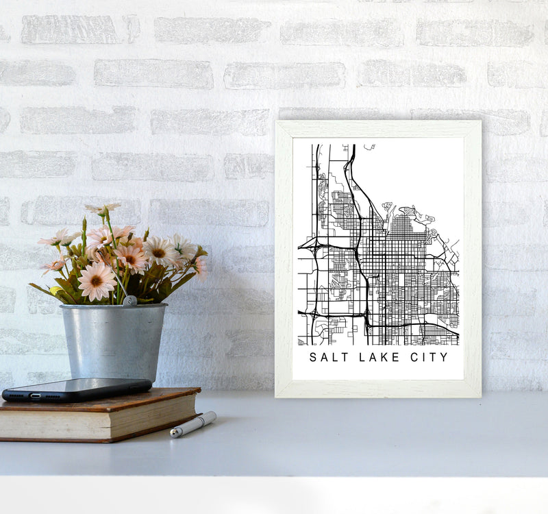 Salt Lake Map Art Print by Pixy Paper A4 Oak Frame