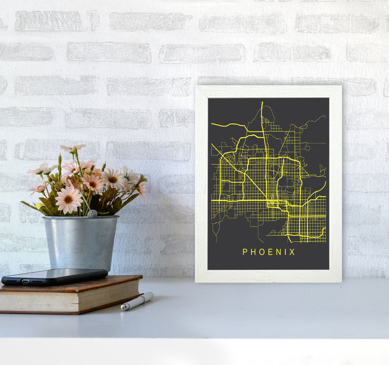 Phoenix Map Neon Art Print by Pixy Paper A4 Oak Frame