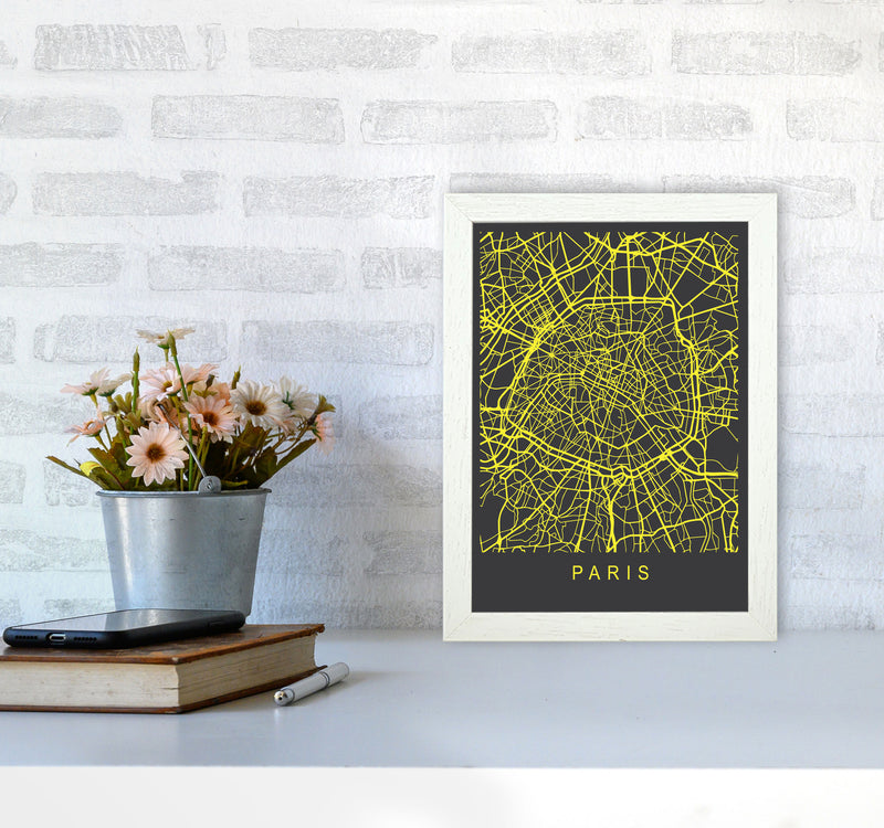 Paris Map Neon Art Print by Pixy Paper A4 Oak Frame