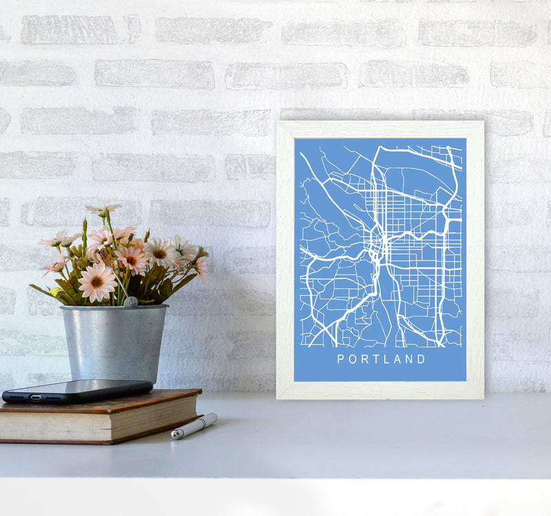 Portland Map Blueprint Art Print by Pixy Paper A4 Oak Frame