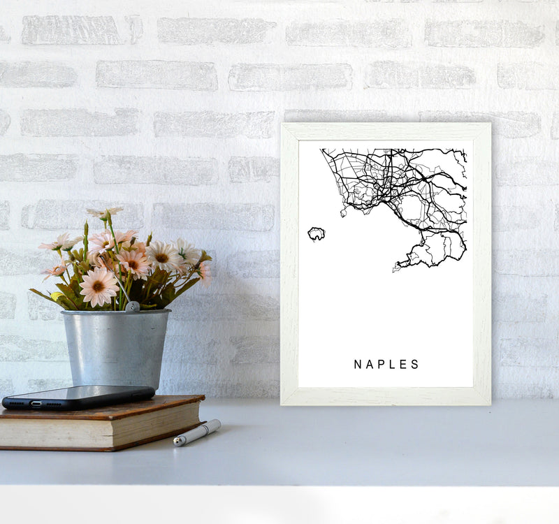 Naples Map Art Print by Pixy Paper A4 Oak Frame