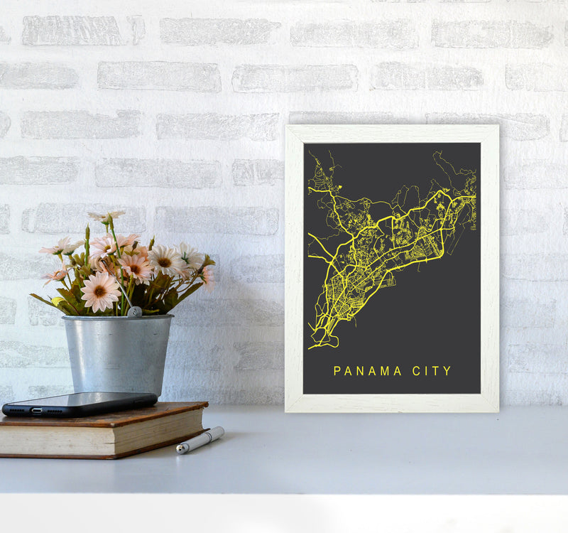 Panama City Map Neon Art Print by Pixy Paper A4 Oak Frame