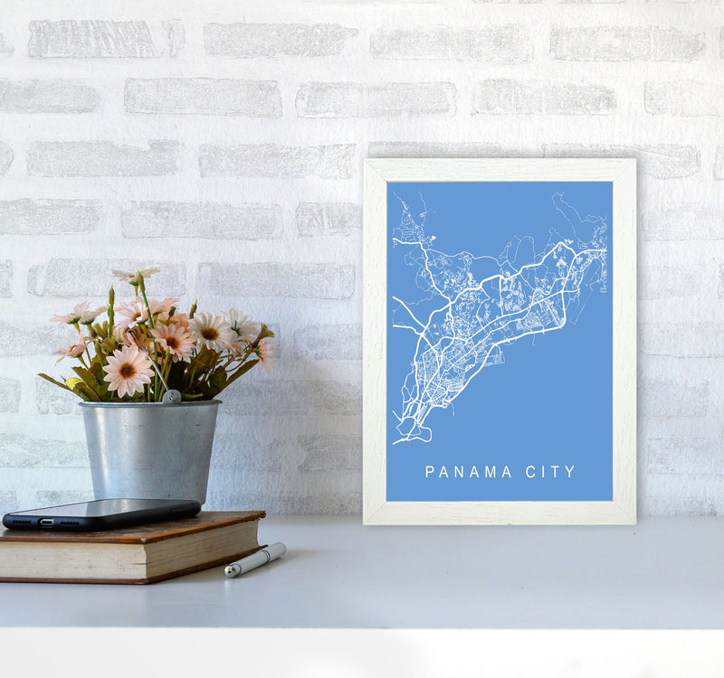 Panama City Map Blueprint Art Print by Pixy Paper A4 Oak Frame