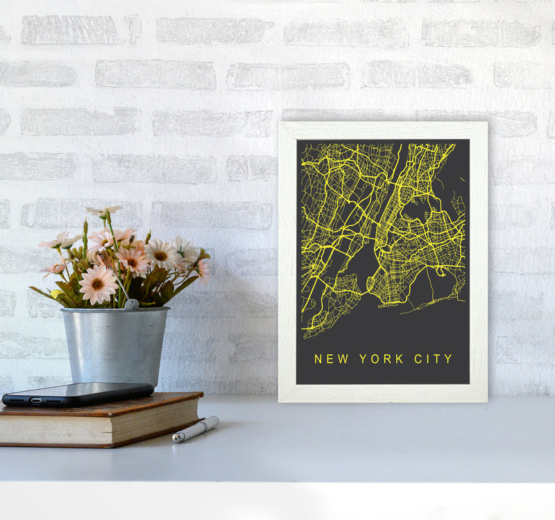 New York City Map Neon Art Print by Pixy Paper A4 Oak Frame