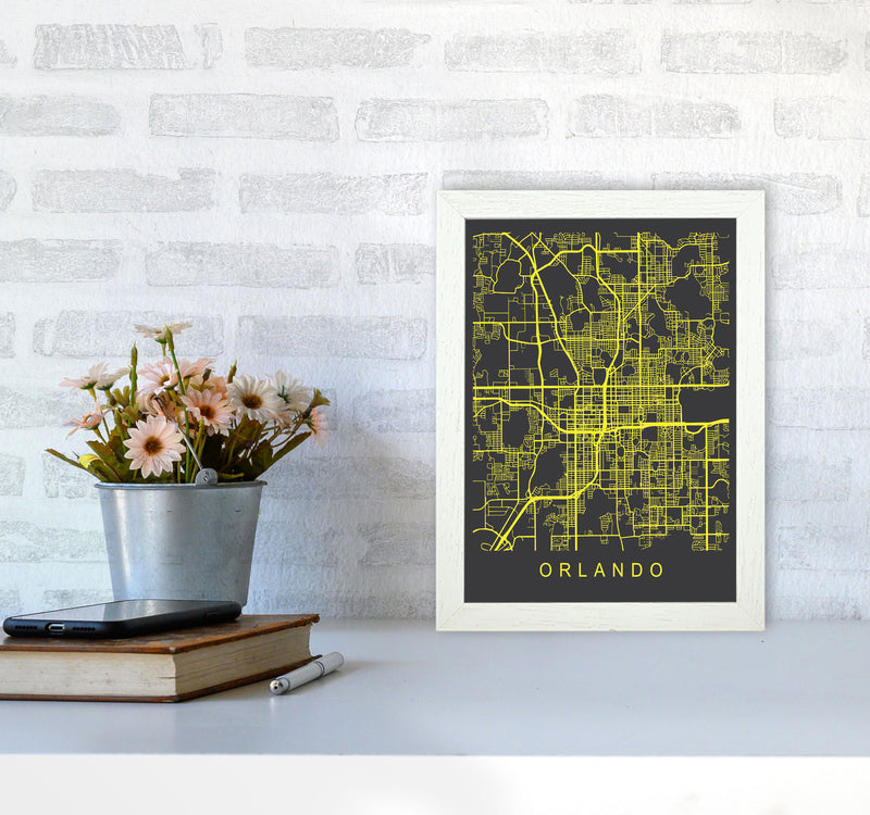 Orlando Map Neon Art Print by Pixy Paper A4 Oak Frame