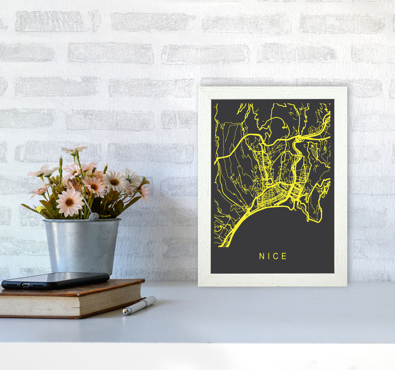 Nice Map Neon Art Print by Pixy Paper A4 Oak Frame