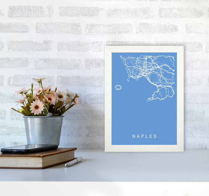 Naples Map Blueprint Art Print by Pixy Paper A4 Oak Frame