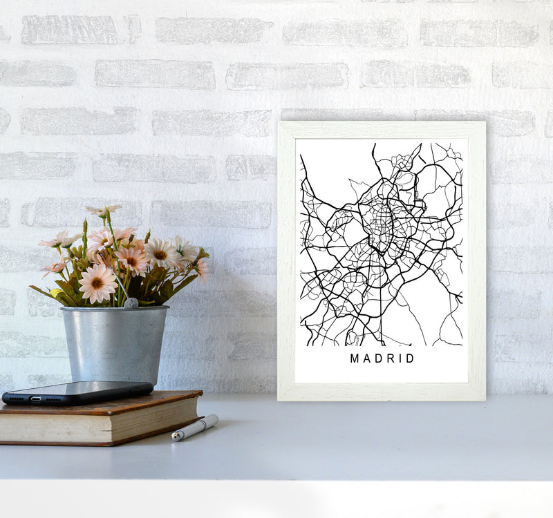 Madrid Map Art Print by Pixy Paper A4 Oak Frame