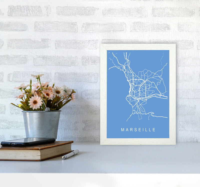 Marseille Map Blueprint Art Print by Pixy Paper A4 Oak Frame