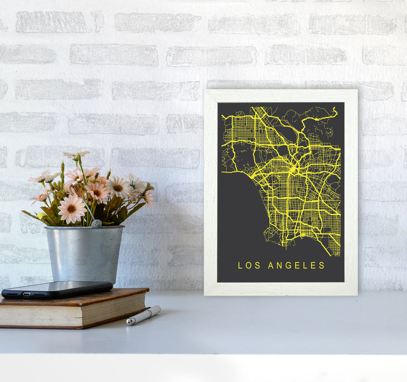 Los Angeles Map Neon Art Print by Pixy Paper A4 Oak Frame