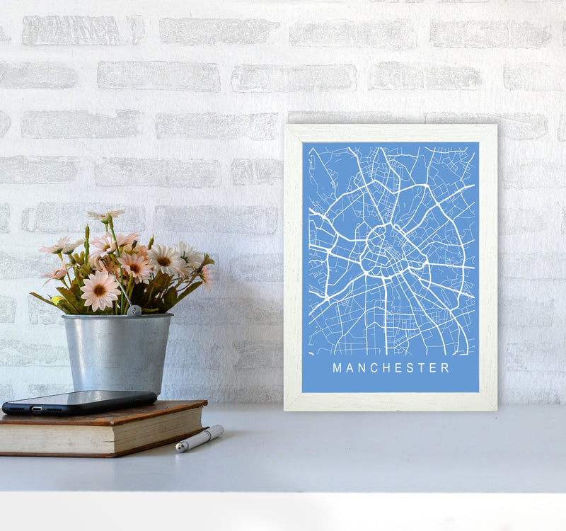 Manchester Map Blueprint Art Print by Pixy Paper A4 Oak Frame