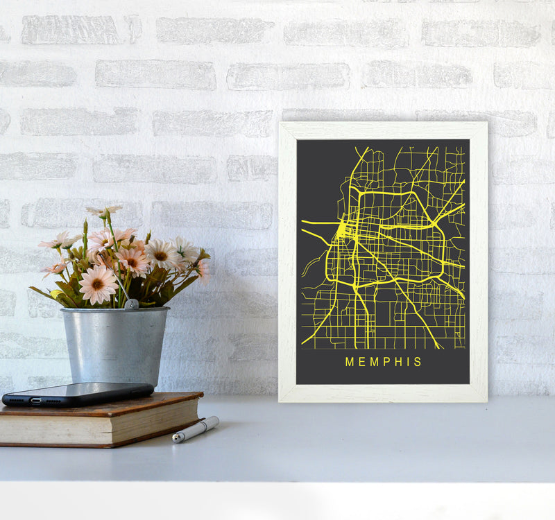 Memphis Map Neon Art Print by Pixy Paper A4 Oak Frame