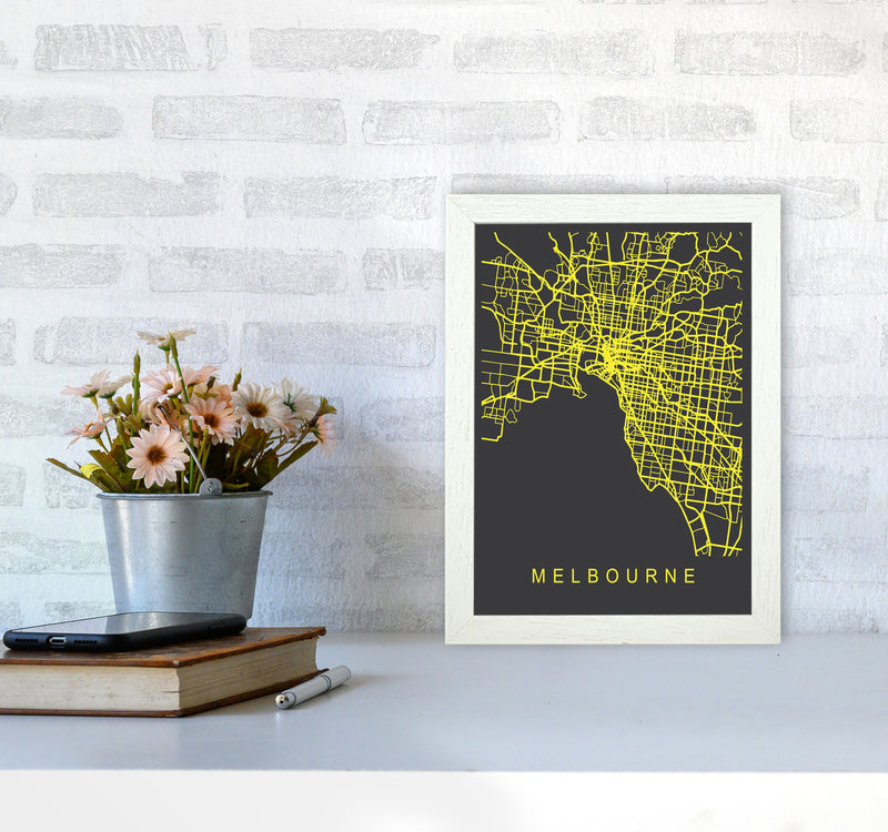 Melbourne Map Neon Art Print by Pixy Paper A4 Oak Frame
