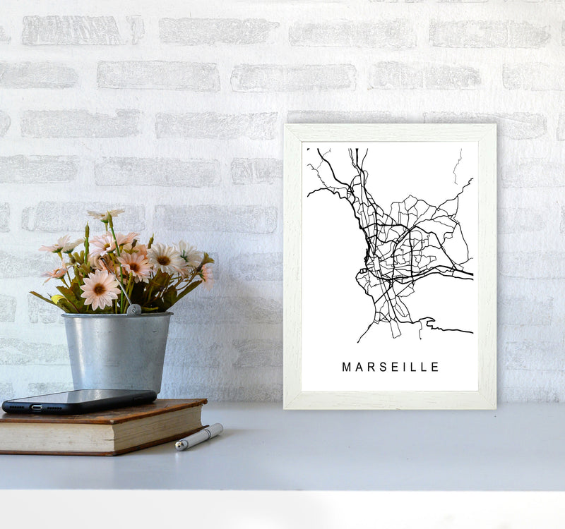 Marseille Map Art Print by Pixy Paper A4 Oak Frame