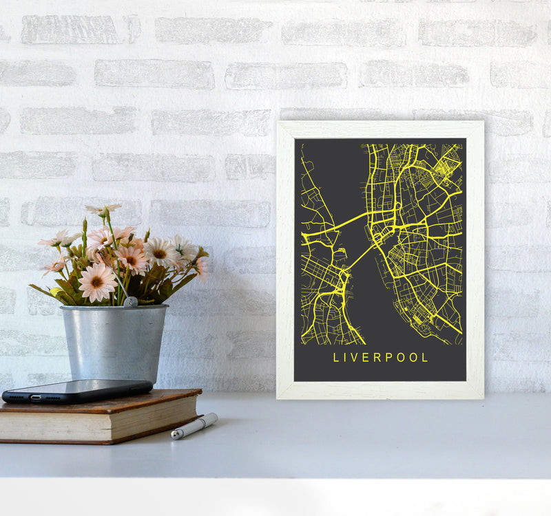 Liverpool Map Neon Art Print by Pixy Paper A4 Oak Frame
