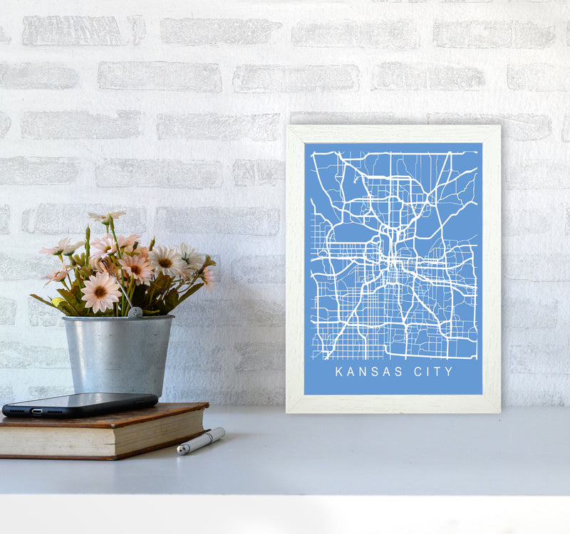 Kansas Map Blueprint Art Print by Pixy Paper A4 Oak Frame
