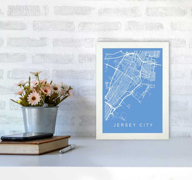 Jersey City Map Blueprint Art Print by Pixy Paper A4 Oak Frame