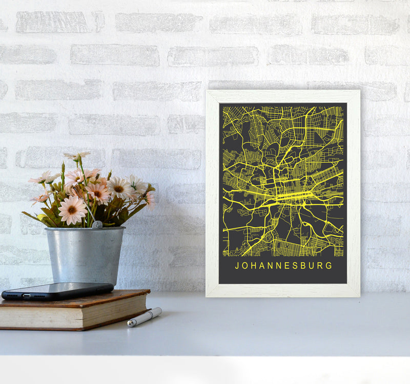 Johannesburg Map Neon Art Print by Pixy Paper A4 Oak Frame