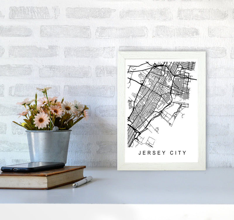 Jersey City Map Art Print by Pixy Paper A4 Oak Frame