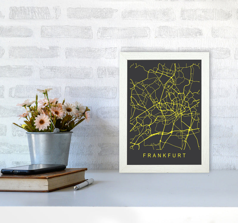 Frankfurt Map Neon Art Print by Pixy Paper A4 Oak Frame