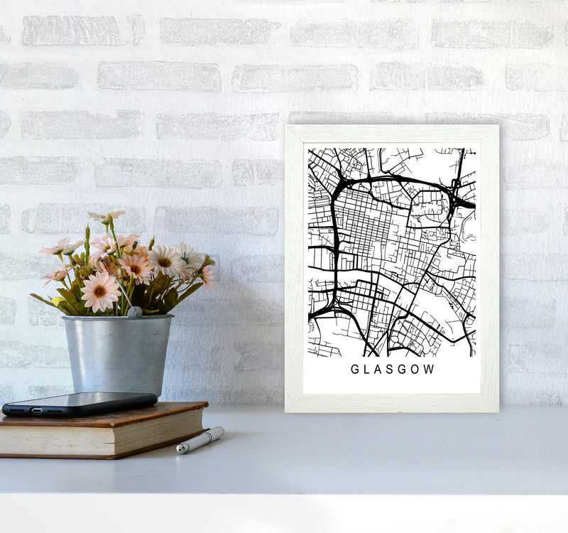 Glasgow Map Art Print by Pixy Paper A4 Oak Frame