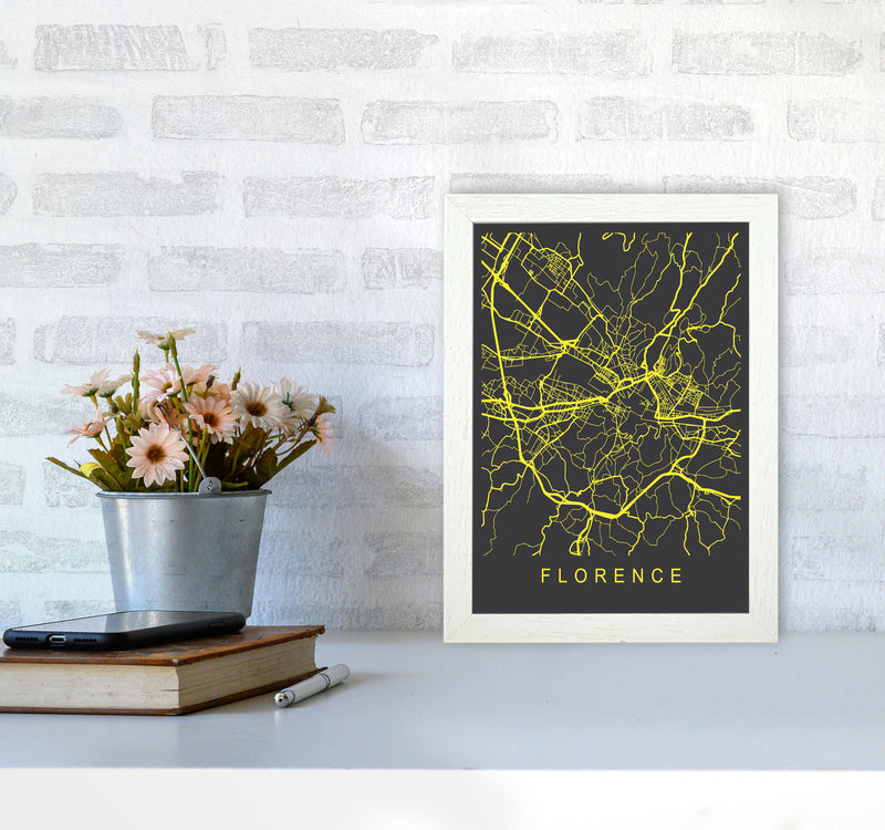 Florence Map Neon Art Print by Pixy Paper A4 Oak Frame