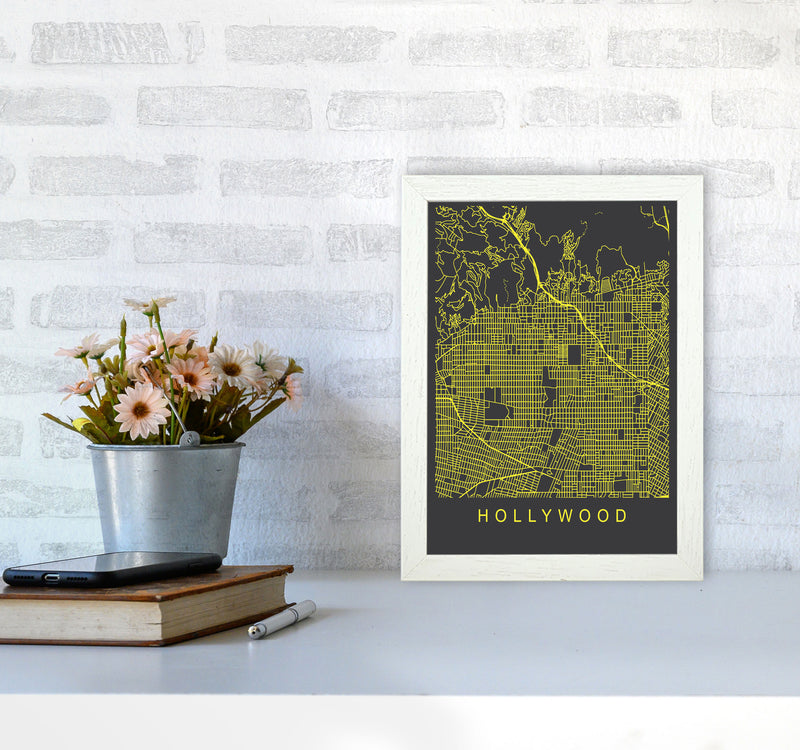 Hollywood Map Neon Art Print by Pixy Paper A4 Oak Frame