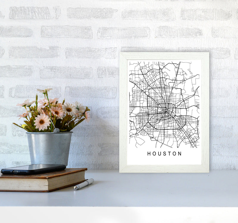Houston Map Art Print by Pixy Paper A4 Oak Frame