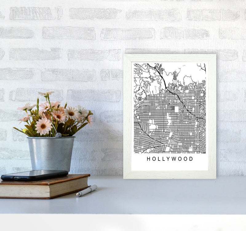 Hollywood Map Art Print by Pixy Paper A4 Oak Frame