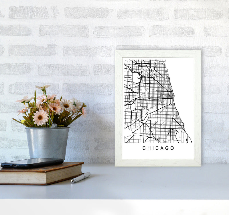 Chicago Map Art Print by Pixy Paper A4 Oak Frame