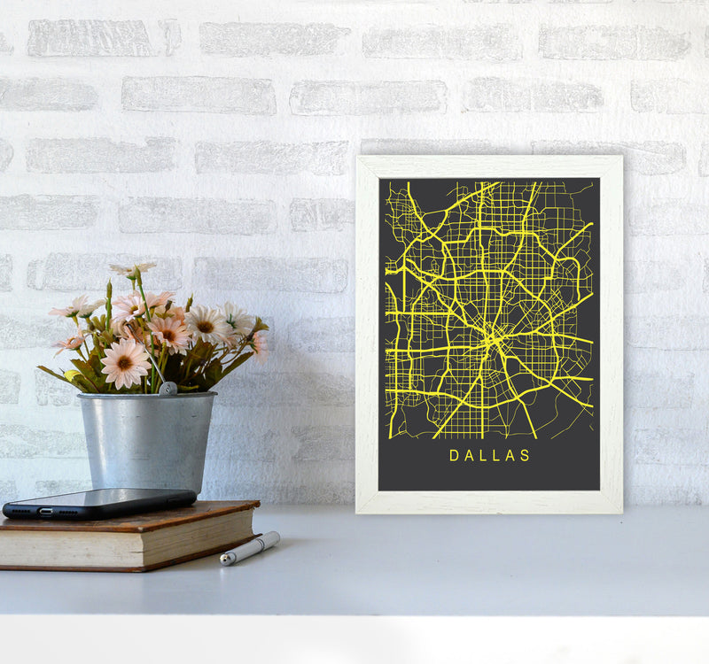 Dallas Map Neon Art Print by Pixy Paper A4 Oak Frame