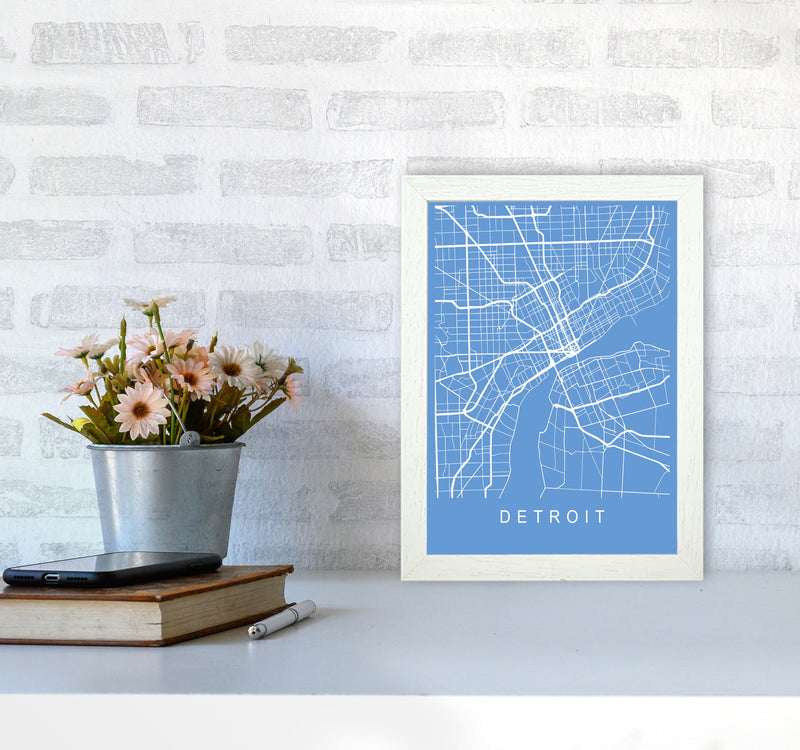 Detroit Map Blueprint Art Print by Pixy Paper A4 Oak Frame