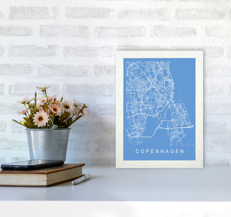 Copenhagen Map Blueprint Art Print by Pixy Paper A4 Oak Frame