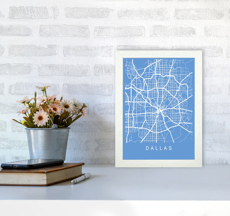 Dallas Map Blueprint Art Print by Pixy Paper A4 Oak Frame