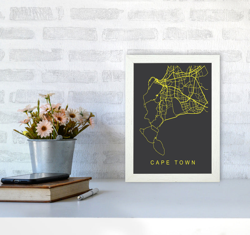 Cape Town Map Neon Art Print by Pixy Paper A4 Oak Frame