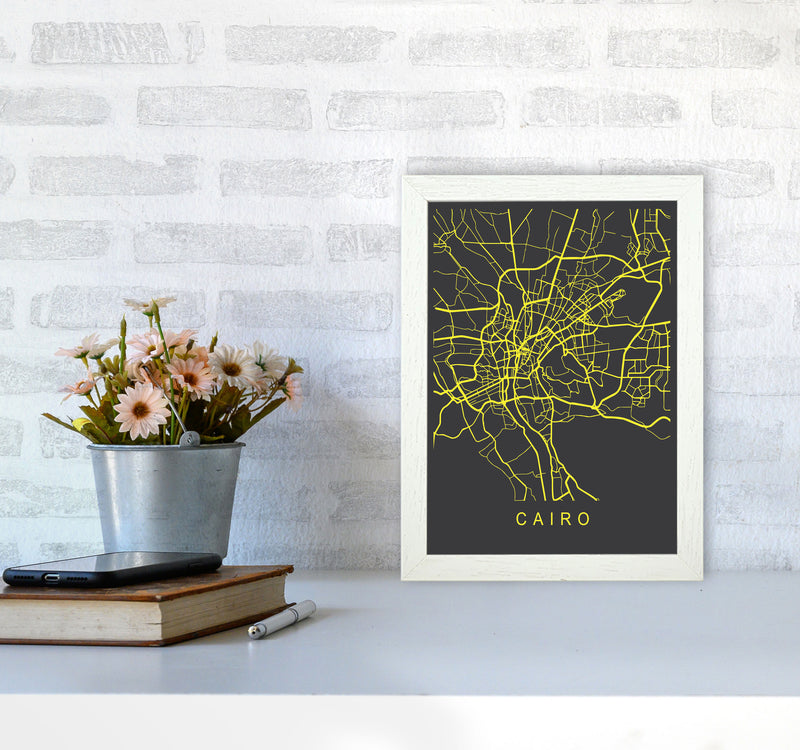 Cairo Map Neon Art Print by Pixy Paper A4 Oak Frame